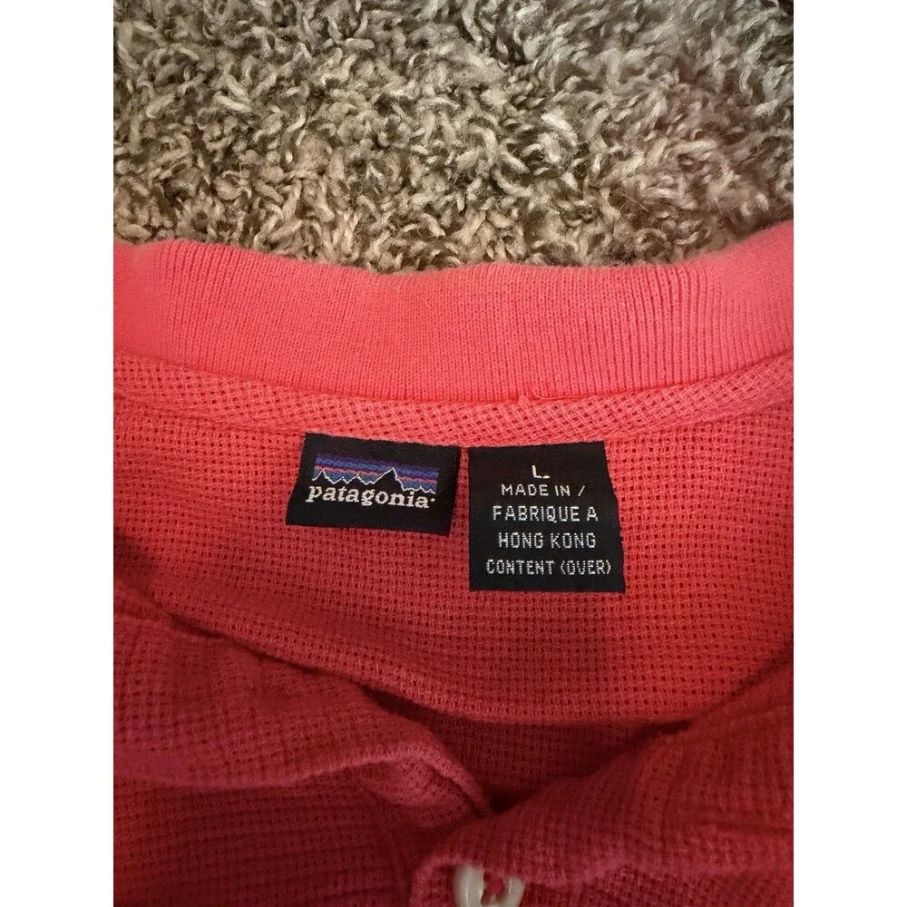 Patagonia Polo Shirt Mens Large Made in Hong Kong Short Sleeve Coral Red VTG